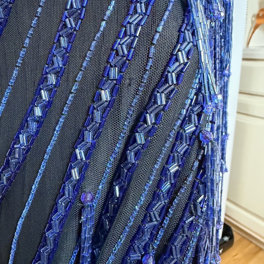 Vintage Lillie Rubin Embellished Cobalt Blue Silk Gown Size 4 - Picture 14 of 16